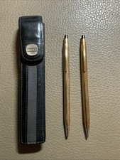 1/20 10KT GOLD FILLED CROSS BALLPOINT & PENCIL SET WITH CROSS LEATHER CASE