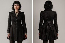 UK SIZE 8 10 12 14 16  BLACK VICTORIAN STEAMPUNK RIDING JACKET COAT GOTHIC TTS