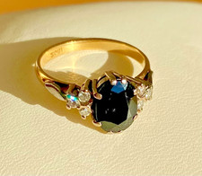 Beautiful antique 18 carat gold black Australian sapphire & diamond ring