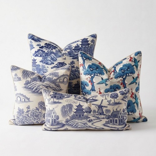 Oriental blue chinoiserie - blue,