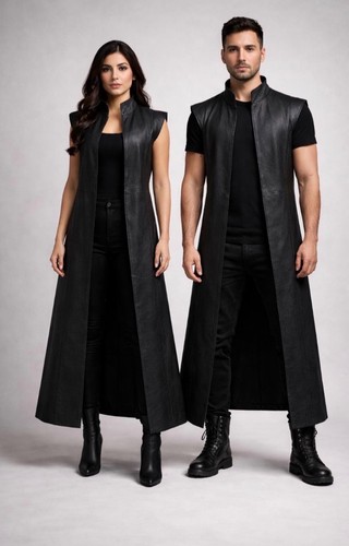 Handmade black leather long - black,