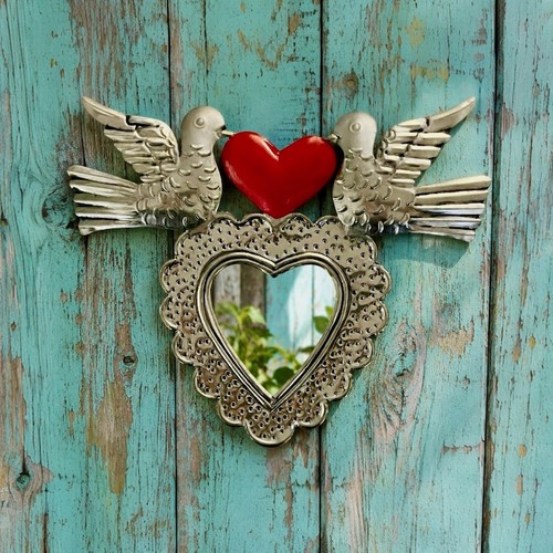 Tin heart mirror - heart, mirror,