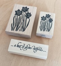 A Stamp in the Hand 3 Daffodil Flower Rubber Wooden Stamps Paper Craft USED
