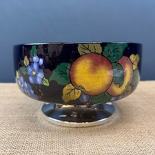 ANTIQUE ART DECO BLUE FLORAL & FRUIT EPNS PEDESTAL FOOTED FRUIT BOWL