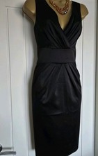 Vintage 40s 50s Style black satin pencil wiggle cocktail evening dress Size 12