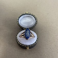Vintage 9ct Wedgwood Jasper Ware Blue Cameo Signet Ring Rose Gold Size Q