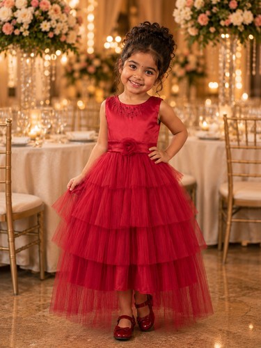 Girls red formal - dress, asian