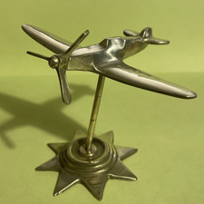 Vintage Trench Art Brass WW2 Spitfire Aircraft On Stand