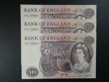 3No. CONSECUTIVE 1971 PAGE (GB/ENGLAND) £10 BANKNOTES ORIGINAL GEF