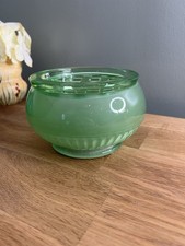 Vintage Art Deco green cloud glass bowl With Grid Lid Flower George Davidson