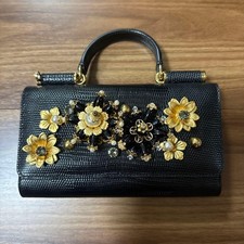 Dolce & Gabbana Sicily Shoulder Handbag DG D&G Black Beads Flower Dolce&Gabbana