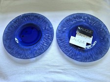 LALIQUE Two Large Crystal Flat Dishes Royal Water Lily 32CM