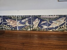 SET OF 4 RECLAIMED VINTAGE WILLIAM DE MORGAN PERSIAN FISH FRIEZE Tiles morris