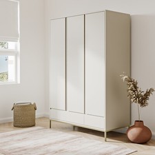 Wardrobes 3 Door 2 Drawer Beige with Gold Legs Storage Shelves Modern Style