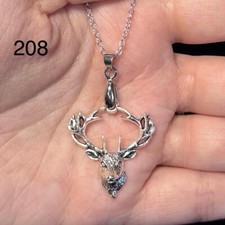 Silver stag head pendant - silver,