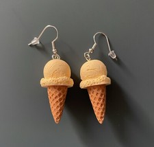 Fun Ice Cream Cone Mr Whippy Vanilla / Lemon Resin Dangle Earrings New In Pouch