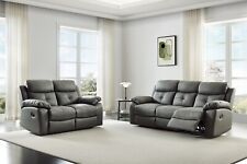 Dark Grey Genuine Leather 3 Seater + 2 Seater Reclining Recliner Suite - CHICAGO
