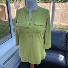 Small 10 12 Lime Green Button down Top Nina Leonard QVC Bright colour 3/4 sleeve