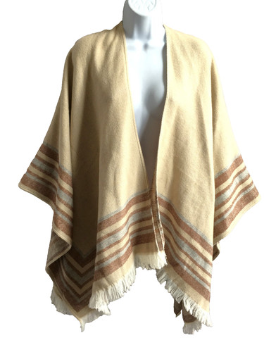 Cream brown fringed shawl - fringed,