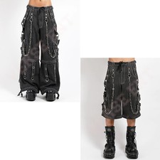 Men's Gothic Cyber Chain Black Denim Jeans Pant Bondage Punk Metal Stud Trousers
