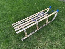 Vintage Traditional DAVOS Wooden Sledge 109 x 36 x 24 - Metal Runners - Tow Rope