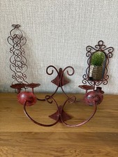 Rustic Metal Wall Decor Set Of 4 French Style Candle Sconces Holders 1 Mirrored