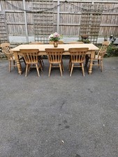 8ft Antique Farmhouse Dining Table And 8 Chairs