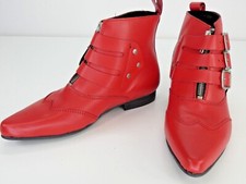 Underground Ankle Boots Red Blitz Winklepicker 3 Buckle Straps Zip Leather UK 2