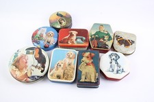 Advertising Tin Metal Boxes Antique Vintage Blue Bird Horner Dogs 