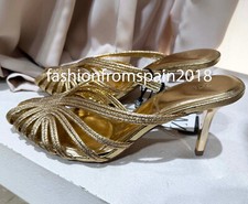 ZARA NEW WOMAN METALLIC STILETTO HEEL SANDALS SHOES GOLD 35-42 2309/510/091
