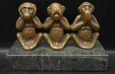 Quality Old Vintage Brass Bronze 3 Wise Monkeys Statue Ornament Display Piece 
