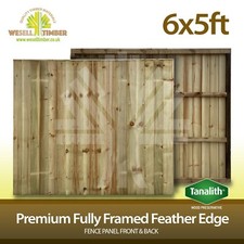 6x5 Heavy Duty Fully Framed Pressure Treated Tanalised Feather Edge Fence Panel