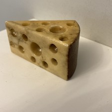 Vintage Mid Century Alabaster Stone SWISS Cheese Wedge 10 X 5cm Ornament