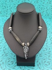 Men's Vintage Ethnic Black Bone & Snowflake Obsidian Arrowhead Beaded Necklace