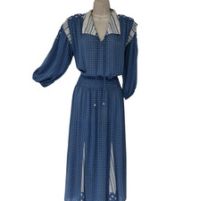 Vintage 80s Kanga Collection dress Dale Tryon Blue Polka Dot 12 14