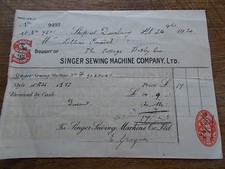 1920 Receipt from SINGER SEWING MACHINE Co Ltd DEWSBURY for Sewing Machine £17