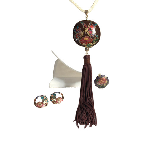 Cloisonne necklace earrings - cloisonne,
