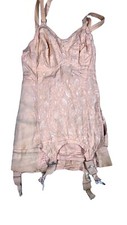 Vtg Rengo OB  Open Bottom Corset Girdle Brocade 34 CORSELETTE 4 Garters Pink