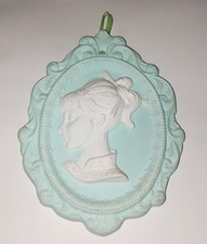 Vintage Plaster Silhouette Side Profile Picture of Girl Cameo Style Wall Plaque