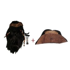 Pirates of the Caribbean Jack Sparrow Cosplay Hat/wig/beard Halloween-accessory~