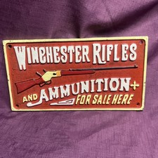Cast Iron Winchester Rifles And Ammunition Replica Wall Sign. 30 cm X 20 cm