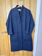 Toast Coat Long Line Wool Alpaca Blend Pockets Navy Blue Collar Button Winter 10