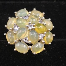 TGGC Sterling Silver Jelly Opal & Clear Topaz Cluster Ring 
