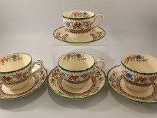 Copeland Spode large cups + saucers x4 Chinese Rose 16cm white + green blue