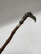 Antique Walking Stick Bamboo Whangee Flexible Silver Plated Lion Handle