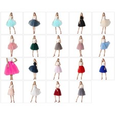 Women 7 Layers Mesh A-Line Midi Skirt Elastic Waist Tulle Tutu Prom Underskirt