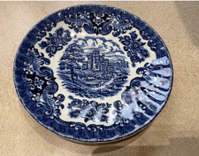 Blue & white "Olde Country Castles" ironstone plate by British Anchor