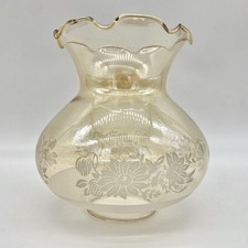 Vintage Amber Hue Tint Glass Chandelier Light Shade Bell Ruffled Floral Etched