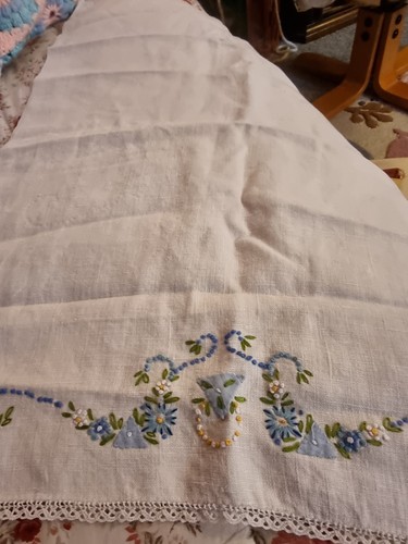Vintage white linen chair back - linen,