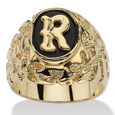 14K GOLD ONYX LETTER R INITIAL